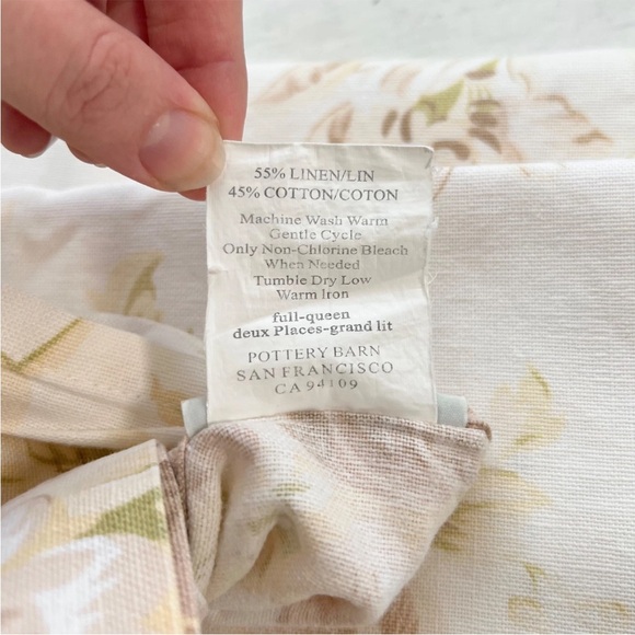 RARE Pottery Barn HAYDEN Floral Duvet Cover Full/Queen NEUTRAL Linen Blend Tan - Picture 8 of 8